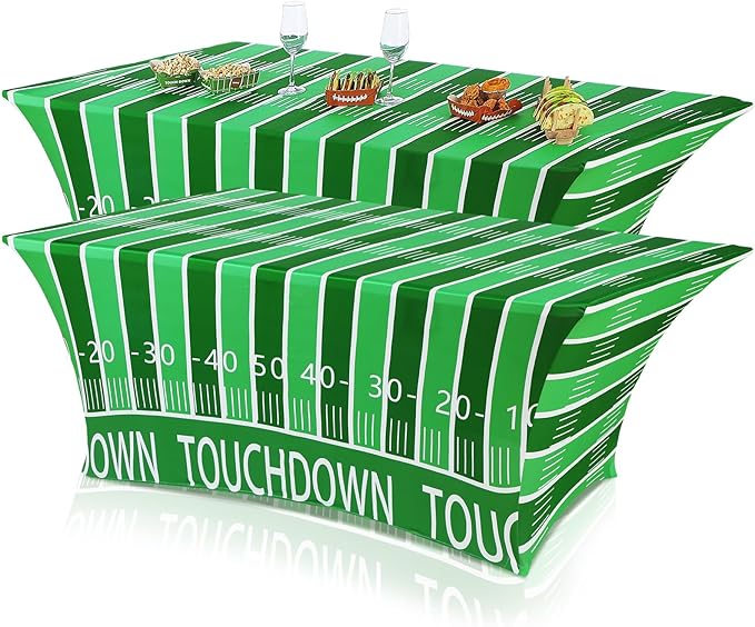 Oudain 2 Pcs Football Stretch Table Cover 6 Feet Football Spandex Table Clothes Sport Theme Party Decorations for Holiday Party Celebration Picnic Dinner Decor