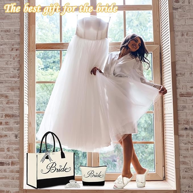 Bride to Be Gifts, Bridal Shower Wedding Gifts, Bride Tote Bag I Do Slippers Robe Hair Clip for Wedding Day