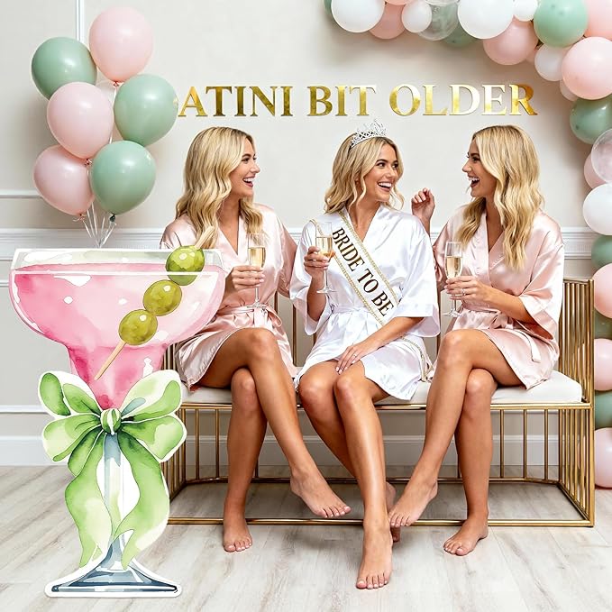 Lawnldyll 4ft Large Pink Martini Bow Cardboard Cutout A Tini Bit Older Birthday Cutout Stand Pink Margarita Backdrop Decorations for Women Coquette Bachelorette Bridal Shower Cocktail Party Decor