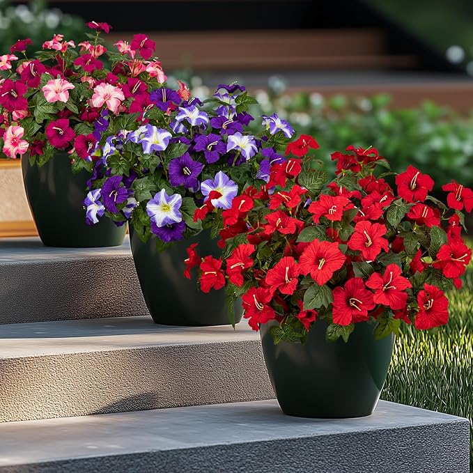 19 Inch Artificial Fake Flowers for Outdoor,4 Pcs Faux Silk Petunias Spring Flowers for Outside for Indoor Porch Planter Front Door Garden Patio Window Box Home Decor(Red)