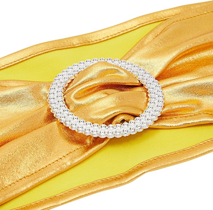 Juvale Gold Chair Sashes - 100-Pack Solid Polyester - Fits 13.5-16.5 n Chair Backs with Stretch Fit Metallic Gold Tie Backs & Silver Buckles - Wedding Decor & Party Reception