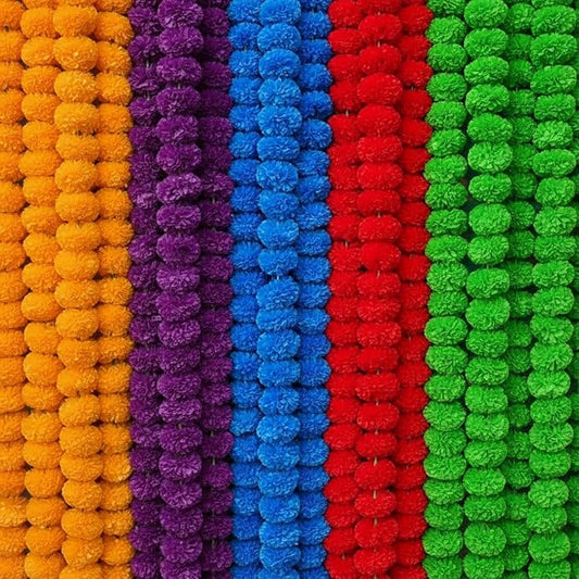Giegxin 15 Pack Marigold Garland for Decoration 5 ft Long Strands Faux Artificial Marigold Flowers for Dia De Los Muertos Diwali Indian Wedding Party Decorations(5 Colors)