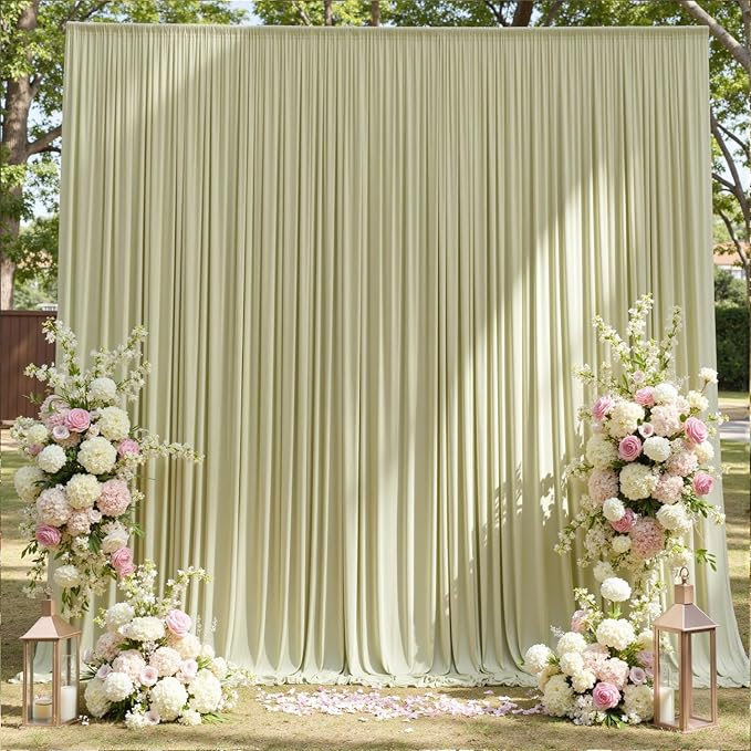 20ft x 10ft Wrinkle Free Sage Green Backdrop Curtains for Parties Weddings, 4 Panels 5×10ft Soft Silk Polyester Photo Backdrop Drapes for Birthday Baby Shower Photo Photography Background Cloth