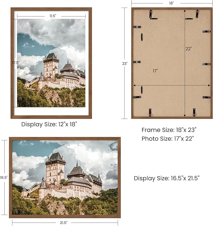 Axeman 17x22 Picture frame with mat for 12x18, Tempered Glass and Hanging Hardware Included Natural Oak Home Decor Art Hanging Frame, Walnut
