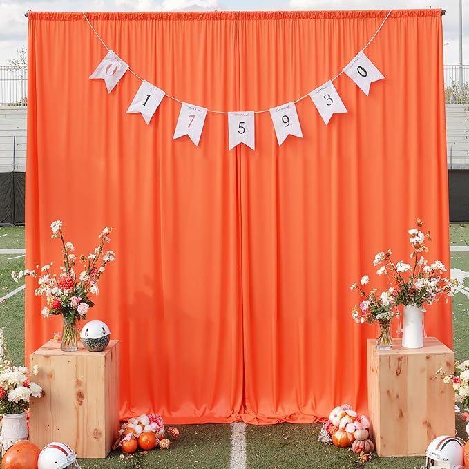 10 ft x 10 ft Wrinkle Free Orange Backdrop Curtain for Parties, 2 Panels 10ft Polyester Orange Photo Backdrop Drapes for Graduation Birthday Wedding Party Stage Curtains