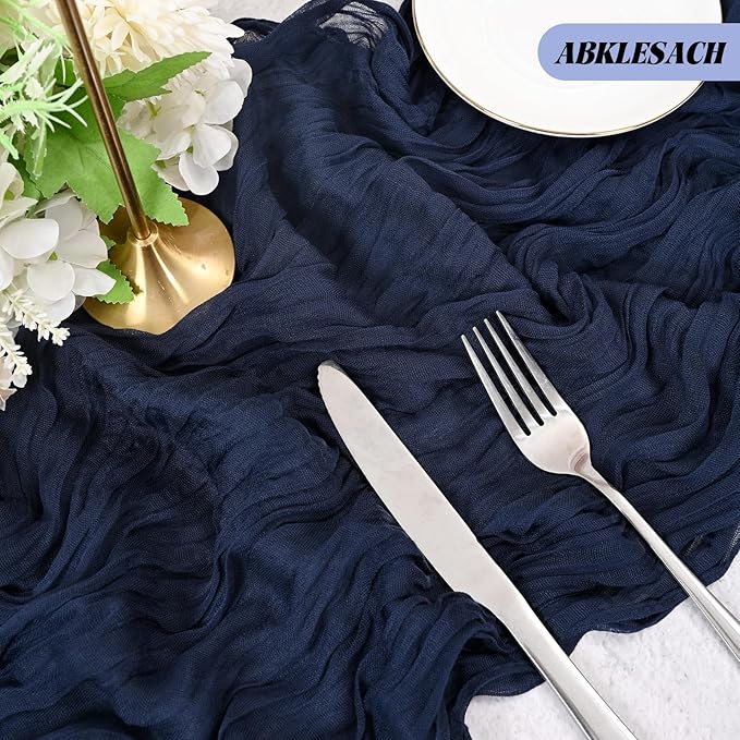 24 Pack Navy Blue Cheesecloth Table Runner 120 inch Fall Thanksgiving Boho Rustic Gauze Farmhouse 10FT Cheese Cloth Runner for Baby Shower Wedding Party Holiday Home Decor