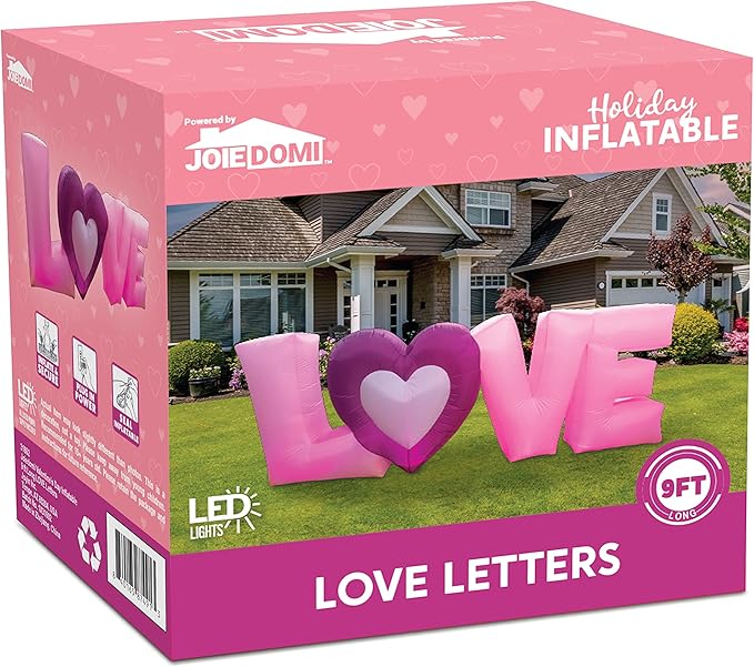 Joiedomi 9 FT Long Valentine Inflatable Love Letters with Built-in LED Lights, Blow up Valentine Romantic Holiday Decor for Wedding Proposal Outdoor Indoor Yard Party Supplies