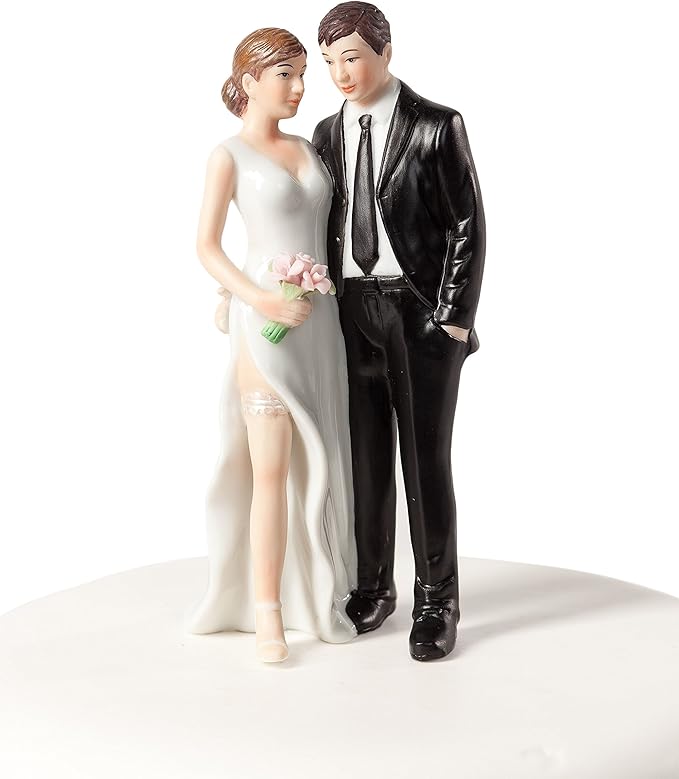 Wedding Collectibles Funny Sexy Tender Touch Wedding Cake Topper with Bride and Groom | Fun, Sexy, Humorous Figurine | Fine Porcelain | 5.25 Inches