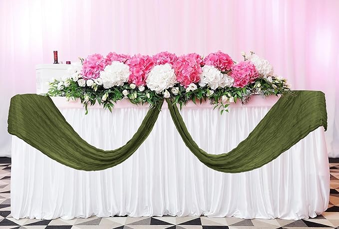 12 Pack Cheesecloth Table Runner 20 x 120 inch Cheese Cloth Table Runner Bulk,Romantic Boho Sheer Gauze Fabric Table Runners for Wedding Reception,Party,Bridal Shower Table Decor(Olive Green)
