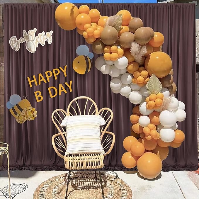 NSSONBEN 20ft×10ft Wrinkle Free Brown Backdrop Curtain for Parties, 4 Panels 5×10ft Soft Silky Polyester Umber Backdrop Drapes for Teddy Bear Bee Birthday Baby Party Wedding Photography