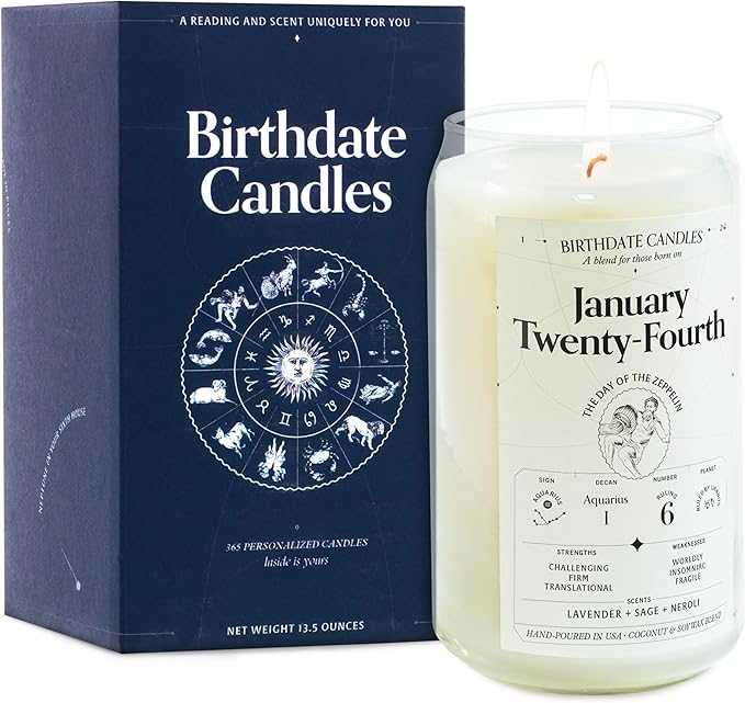 Birthdate Candles, January 24 - Aquarius Zodiac Scented Candles Birthday Gift - Lavender, Sage & Neroli Scent - All-Natural Soy & Coconut Wax, 60-80 Hour Burn Time - Made in USA