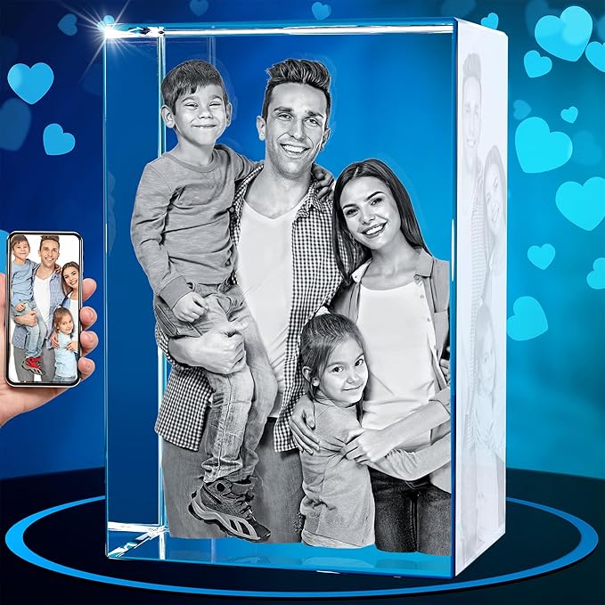 ArtPix 3D Crystal Photo, Christmas Personalized Gifts for Women, Wife, Her, Him, Men, Husband, Grandma, Great Xmas Customized Gift With Your Own Photo, Custom Glass 3D Laser Etched Picture Wedding