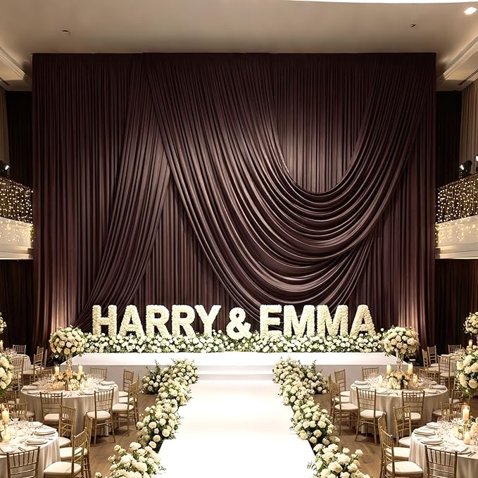20ft x 15ft Brown Wrinkle Free Backdrop Curtains for Parties,Silky Polyester Fabric Wedding Ceiling Drapes, 4 Panels 15ft Photo Back Drop Drapes for Baby Shower Photography Stage Background Cloth