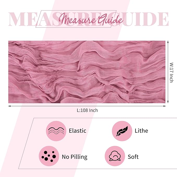15 Pack Dusty Rose Cheesecloth Table Runner 17 x 108 Inch Fall Thanksgiving Boho Rustic Farmhouse Gauze Cheese Cloth Runner for Wedding Party Baby Shower Home Decor Holiday Decorations
