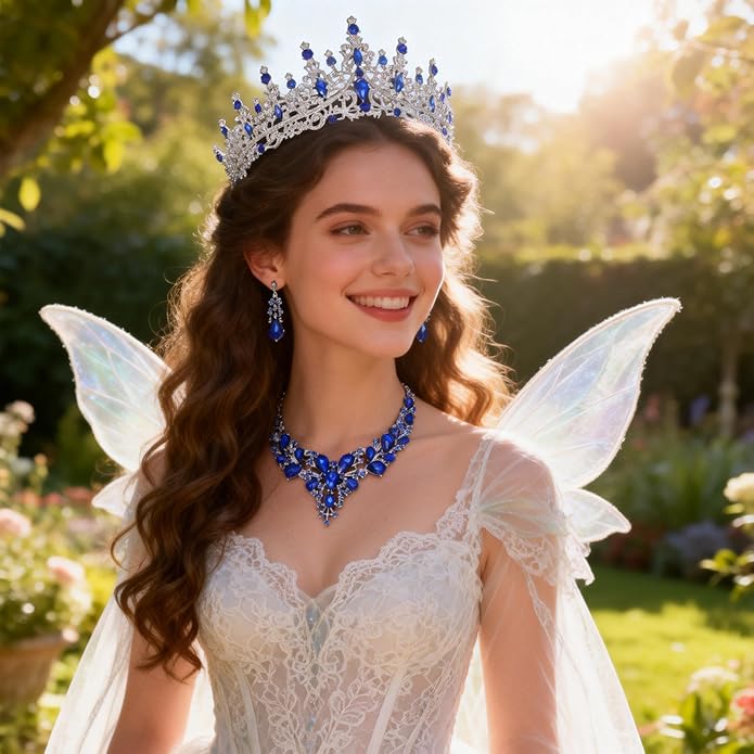 Kamirola Tiaras and Crowns for Women,Tiaras Earrings Necklace, Crystal Bridal Jewelry Set（TR83