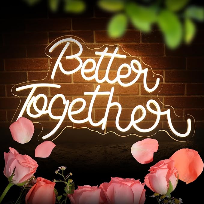 Better Together Neon Sign for Party Decoration Better Together LED Signs Neon Lights Sign for Teen Bedroom Backdrop Wall Decor Reunion Gifts Photo Prop USB 21.7x13.8 Inch (warm white)