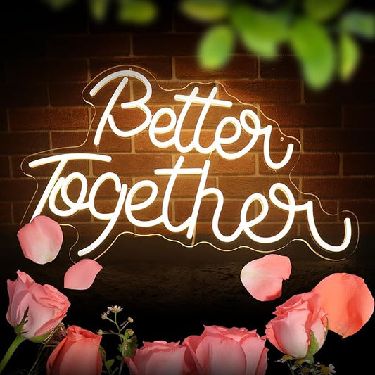 Better Together Neon Sign for Party Decoration Better Together LED Signs Neon Lights Sign for Teen Bedroom Backdrop Wall Decor Reunion Gifts Photo Prop USB 21.7x13.8 Inch (warm white)