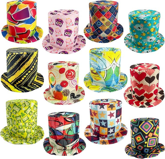 12 Assorted Pattern Funny Party Top Hats Birthday Party Hats Photo Booth Props Hats Crazy Party Hats Accessories for Man Women Teen
