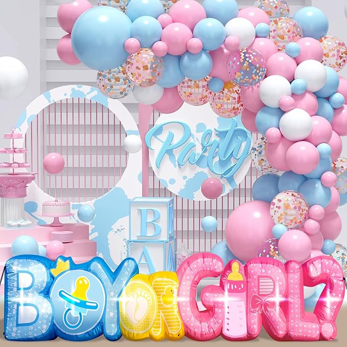 11FT Length Baby Gender Reveal Inflatable Decorations Boy or Girl Yard Signs with 7 LED Lights Pink Baby Shower Centerpieces Birthday Party Supplies