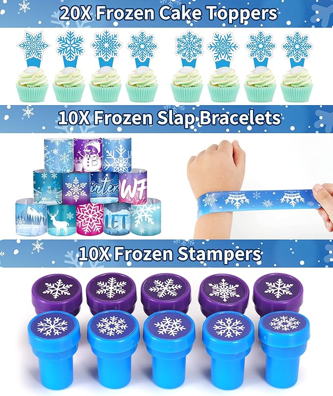 234PCS Frozen Party Favors Supplies Decorations Kit Include Goodies Bags, Straws, Bubble Wands, Crowns, Magic Wands, Notebook, Cake Toppers & More