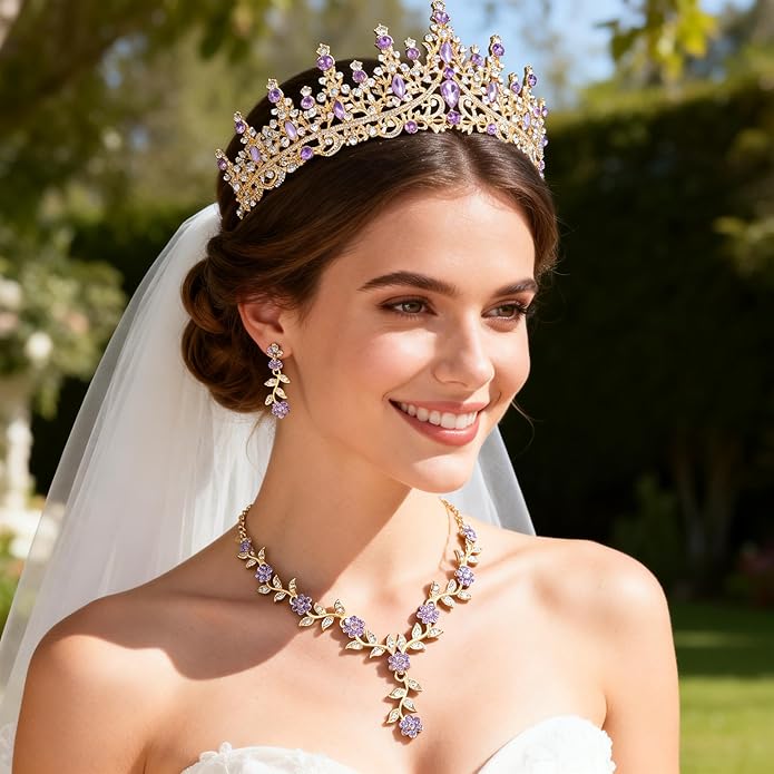 Kamirola Tiaras and Crowns for Women,Tiaras Earrings Necklace, Crystal Bridal Jewelry Set (TR48)