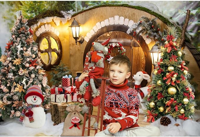 Baocicco 15x10ft Merry Christmas Photography Backdrops Winter Holiday Xmas Trees Gifts Snowman Wooden Barn Door Background Festival Celebration Backdrop Banner Supplies New Year Eve Party Decorations