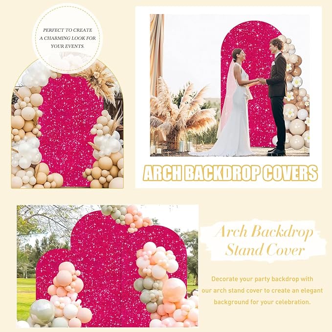 FUHSY Wedding Arch Cover 7.2 FT Sequin Arch Stand Covers Hot Pink Arch Backdrop Cover Spandex Fit Arches Covers Fabric for Arches Stands Fuchsia Party Backdrop Cover for Baby Shower Birthday Decor