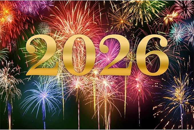 YongFoto 2026 Happy New Year Backdrop 12x10ft Glorious Night Sky Fireworks Photography Background Christmas Night Festival Carnival Family Party Banquet Decor Banner Photoshoot Wallpaper Photo Booth