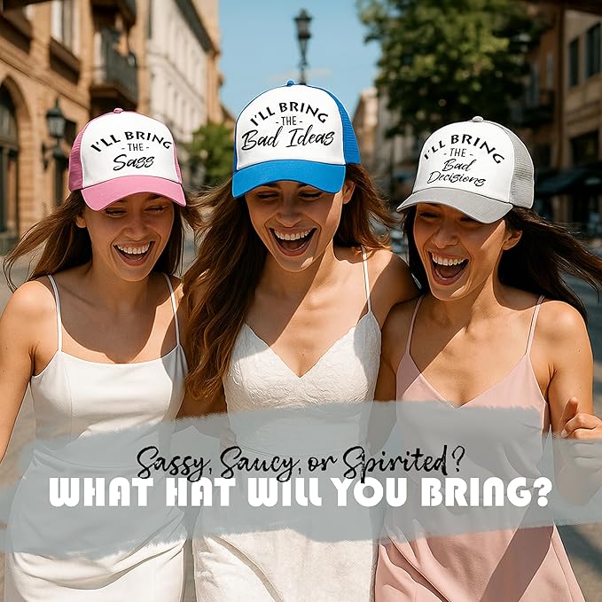 Funky Junque Women's Funny Trucker Hats: Adult Humor for Bachelorette & Girls Trips, Groups 3-25, Mesh Hat - I'll Bring The's