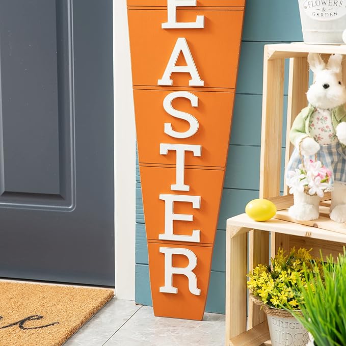 Glitzhome 41.5"H Easter Wooden Carrot Porch Decor, Metal Easter Porch Sign Welcome Sign for Home or Yard