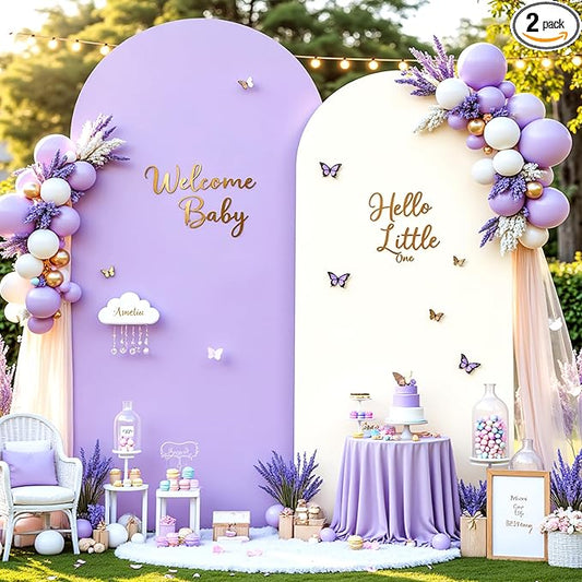 Beige and Lavender Photo Arch Backdrop Cover Set of 2 Spandex 7.2ft and 6ft Arch Covers Stretchy Backdrop Baby Shower Arch Stand Covers for Girls Birthday Party Wedding Banquet Background