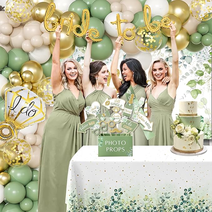 215 PC Bridal Shower Decorations Olive Sage Green - Bridal Shower Balloon Boxes with A-Z Letters & Bridal Balloon Arch Kit & Bride to Be Balloon for Bridal, Bachelorette, Engagement or Wedding