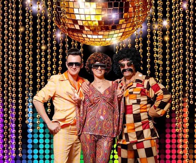 Disco Backdrop 10x8ft Golden Glitter Disco Ball Photo Background for Photography 70s 80s 90s Theme Party Decorations Birthday Wedding Cake Table Banner Photo Booth Props