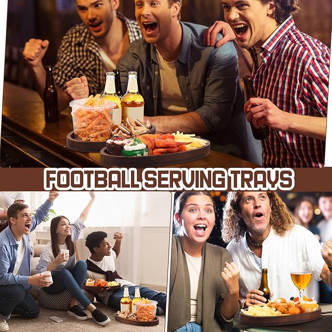 Hushee 3 Pcs Football Serving Trays and Platters 13 Inch Wooden Shaped Football Serving Dishes Tailgate Party Platter Snack for Game Party Decoration(Classic Style)