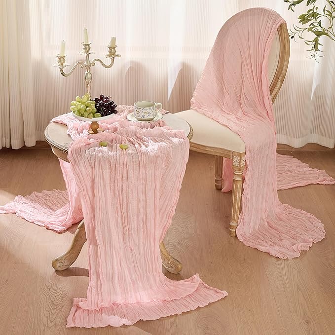 12 Pack Cheesecloth Table Runner 120 Inch Boho Rustic Gauze 10 FT Dusty Pink Cheese Cloths Table Runners Decorations for Spring Summer Birthday Party Baby Shower Wedding Holiday Home Decor