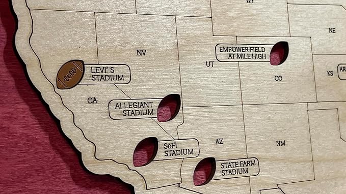 Custom Football Stadium Map Tracker – Personalized Travel Gift for Football Fans, Men, Fathers Day, Retirement, Football Wall Decor (Standard & Large Sizes)