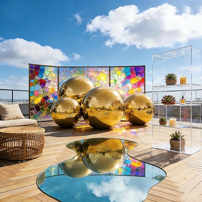 Gold Inflatable Big Mirror Ball Gold Shiny Balls Large Hanging & Standing PVC Disco Bubble Balloon for Christmas, Birthday, Party, Wedding, Decoration, Other Events (1 Pcs, 59in Without Pump)