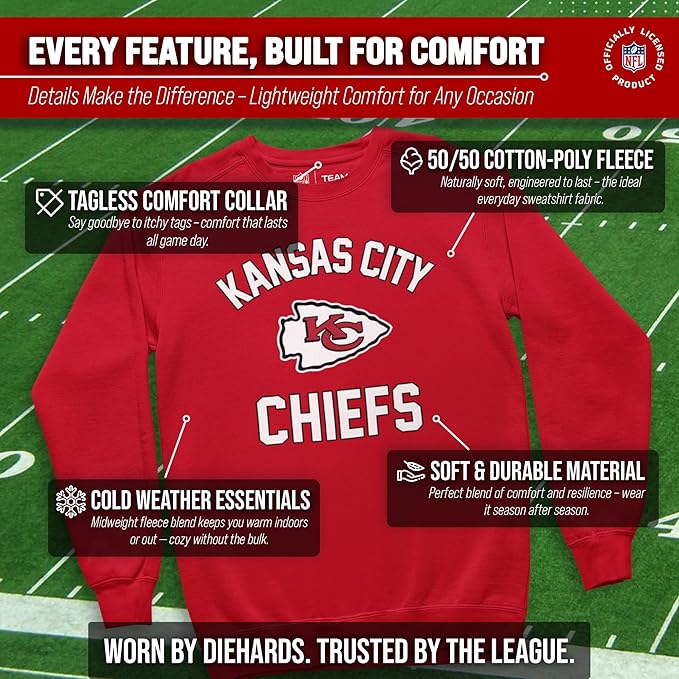 Team Fan Apparel NFL Adult Gameday Football Crewneck Sweatshirt - Cotton Blend - Stay warm, comfortable & stylish on game day