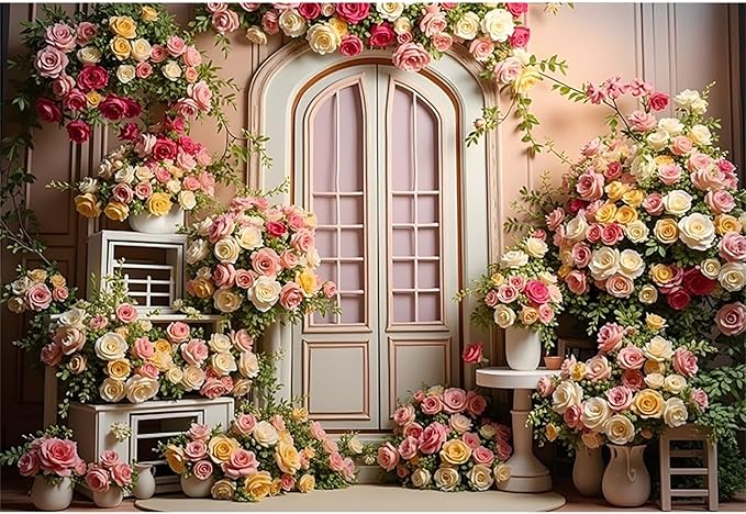 10x6.5ft Pink Flowers Wedding Backdrop Elegant Rose Blossom Floral Plant Woman Bride Party Girls Photography Background Bridal Shower Photo Studio Shoot