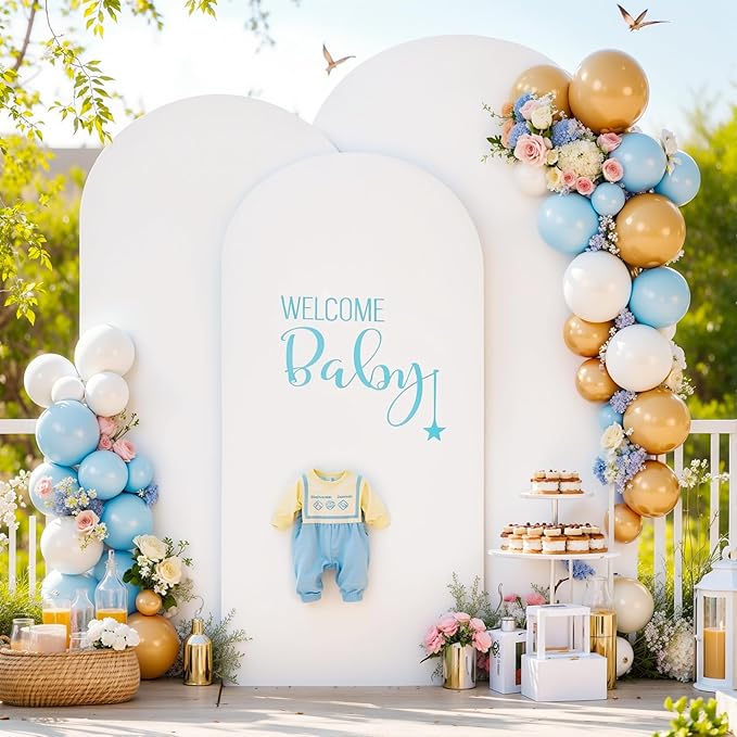 White and Pink Arch Backdrop Cover 7.2FT 6.6FT 6FT Arch Covers Stretchy Backdrop Set of 3, Wedding Arch Cover Spandex Fitted Double-Color Fabric Arch Covers for Party Baby Shower Birthday Decoration