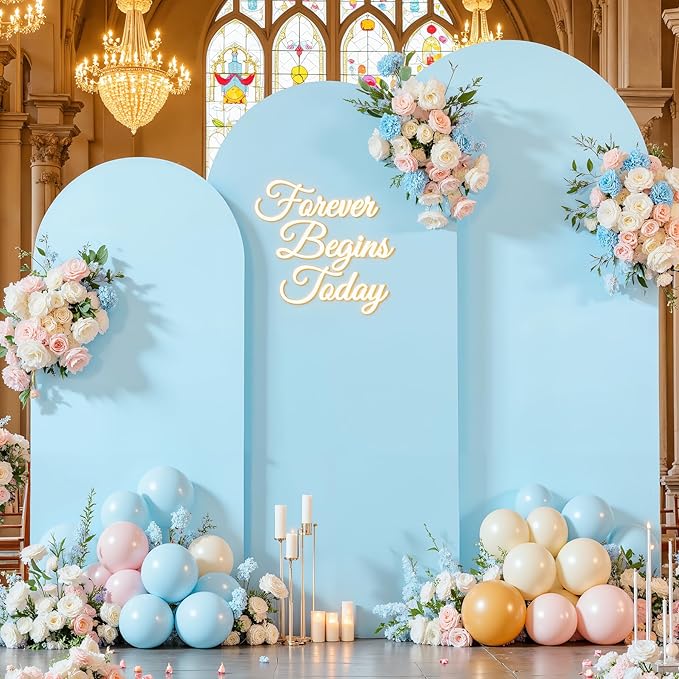 Baby Blue and Royal Blue Arch Cover 3 Set-6FT, 5FT, 4FT Arch Backdrop Cover Spandex Fitted 2- Color Fabric Stand Covers for Baby Shower Boy Birthday Party Wedding Photo Background Decorations