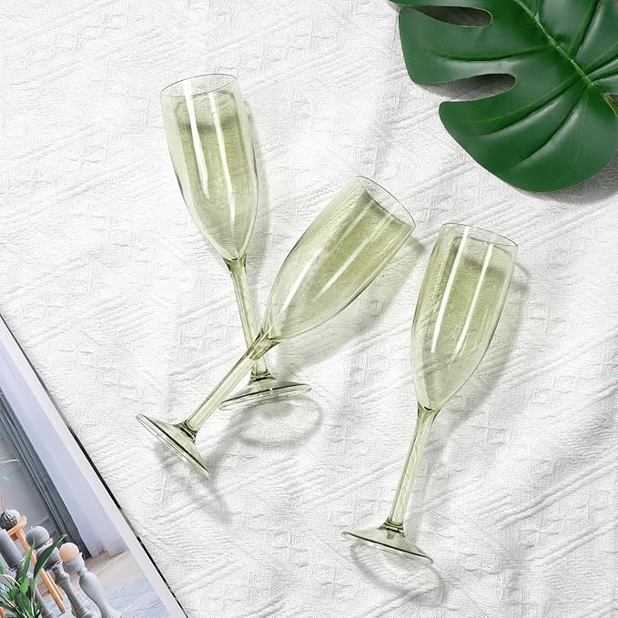 XUWAIDSGN 24 Pcs Reusable Champagne Flutes Plastic Wine Glasses Bulk Vintage Champagne Flutes Mimosa Bar Glasses Stemmed Drinking Cups 5.4OZ for Christmas Birthday Wedding Bride