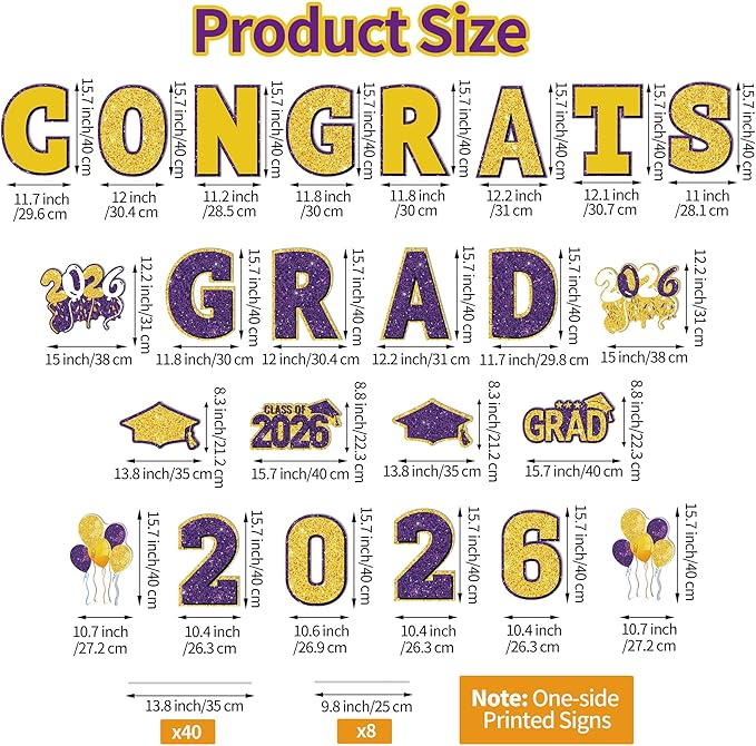 ANVAVO 2026 Congrats Grad Yard Signs Graduation Waterproof Decorations Graduation Yard Sign Decorations Grad Party Outdoor Lawn Decor with Stakes, Purple and Gold