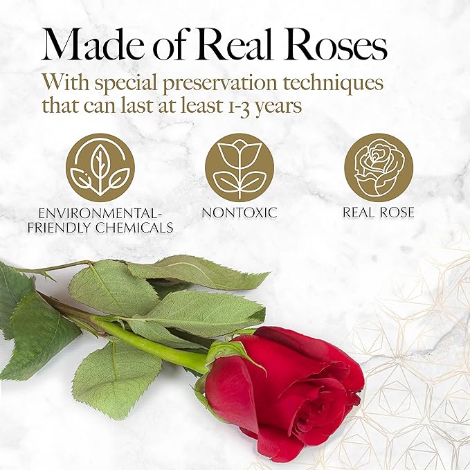 GLAMOUR BOUTIQUE 27 Flower Forever Heart Shape Box, Eternal Preserved Roses Gift for Her, Lasting Flowers, Premium Floral Heart Box for Birthday, Anniversary or Valentine’s Day, Red (Color-Treated)
