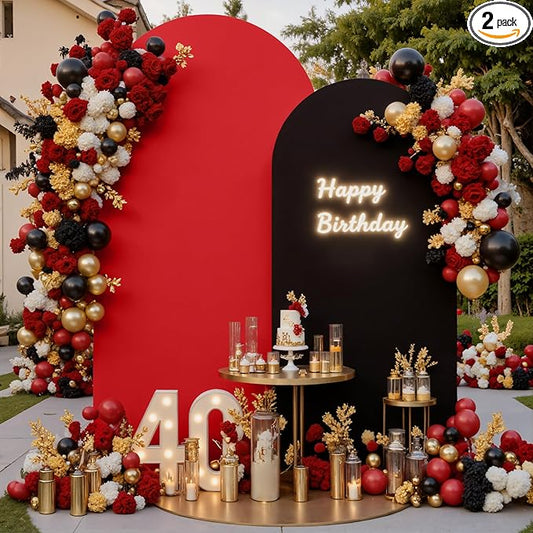 Black Red Photo Arch Backdrop Cover Set of 2 Spandex 7.2 and 6ft Arch Covers Stretchy Backdrop Birthday Party Arch Stand Covers for Baby Shower Wedding Retirement Banquet Background Decorations