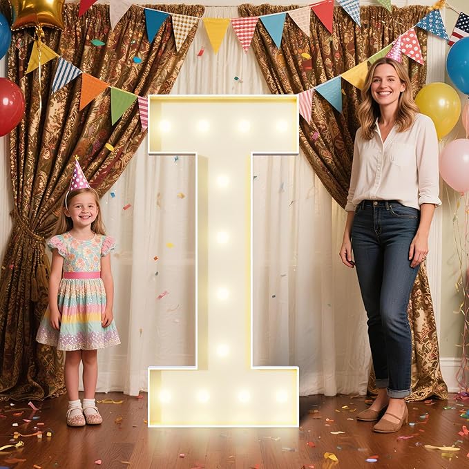 4FT Marquee Letters I Sign,Large Light Up Numbers Party Decoration - Hook and Loop Fastener,No Tools Easy Setup, Corrugated Plastic for Birthdays Weddings Baby Anniversaries(Letters I)