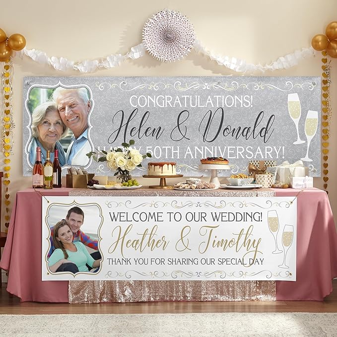 Let's Make Memories Personalized Photo Banner - Party Decorations - Wedding, Anniversary, Engagement - Customized Banner - Celebration - Any Text - Indoor/Outdoor Vinyl - White - 10 ft