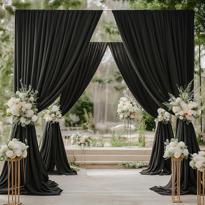 20ft x 15ft Black Wrinkle Free Backdrop Curtains for Parties,Silky Polyester Fabric Wedding Ceiling Drapes-4 Panels 15ft Photo Back Drop Drapes for Baby Shower Photography Stage Background Cloth