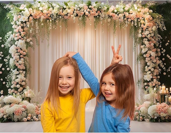 Wedding Ceremony Backdrop Wedding Stage Decorations Photography Background Traditional Luxury Elegant Style Wedding Backdrops Party Arch Design Decorated with Pink White Flowers Banner Props 9x6ft