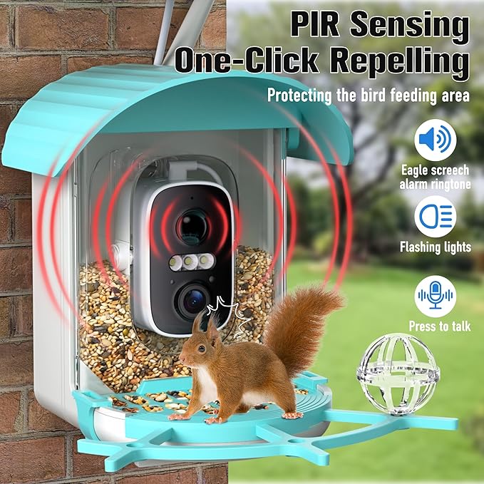 Bird Feeder with Camera 3W Solar Powered Panel Valentines Day Gifts: Smart Bird Feeder for Outdoors with AI Birds Identify Auto Capture, 2K Live Video, Ideal Gift for Parents Men Women(Blue)